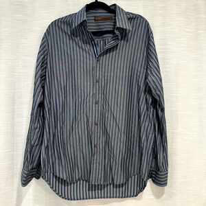 Perry Ellis Mens Long Sleeve Blue & White Stripes Button Up Shirt Size L